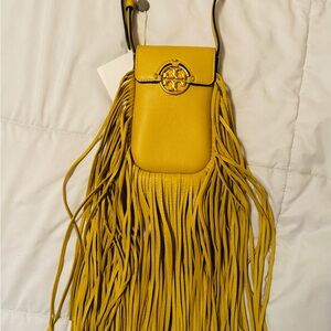 Tory Burch Mustard Yellow Fringe Crossbody bag.